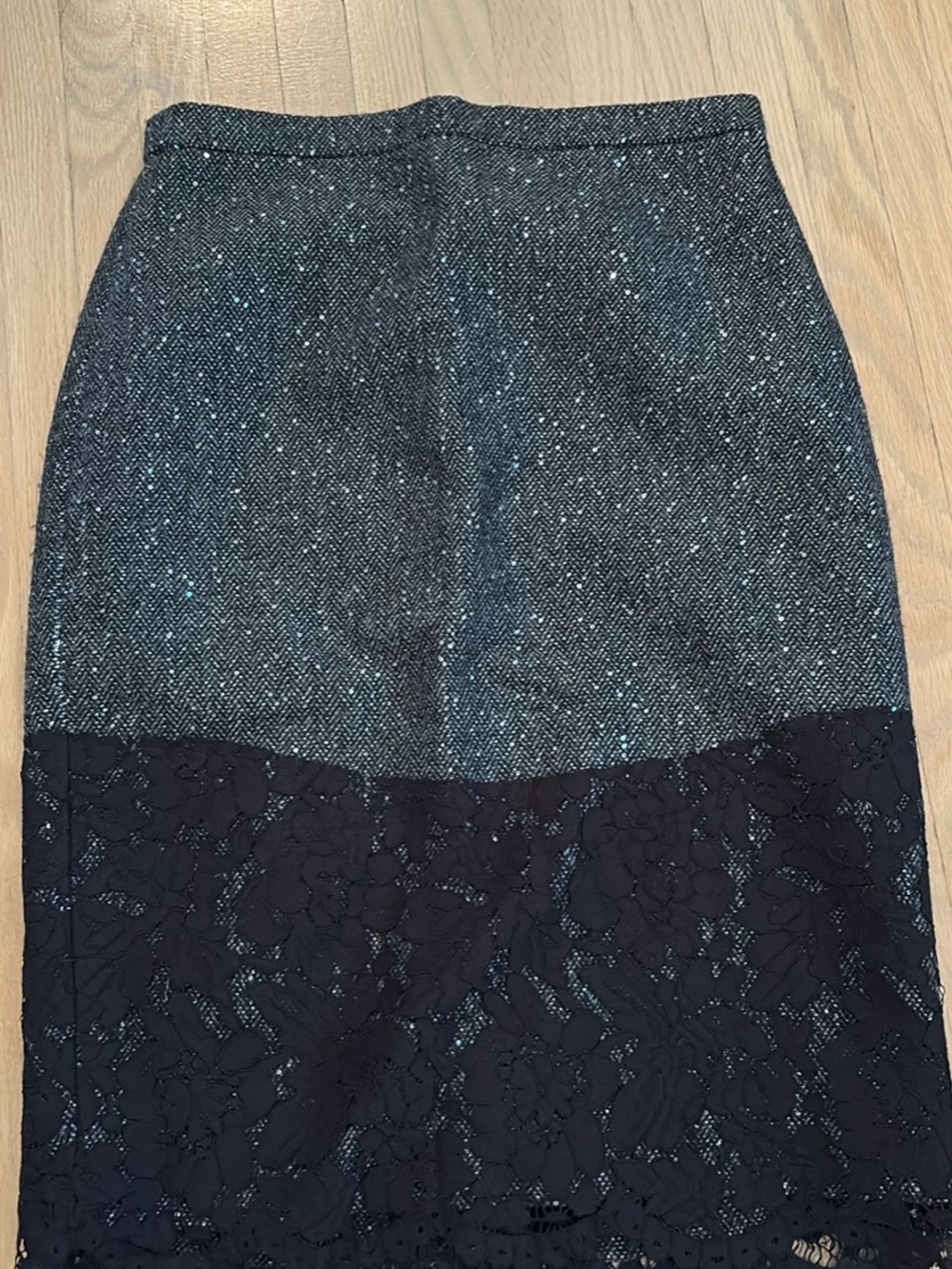 J. Crew black Tweed Pencil Skirt with Lace Panel